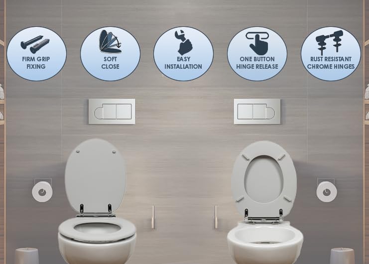 AQUALONA® Luxury Soft Close Toilet Seat - Moulded Wood - Stainless Steel Slow Close Hinges - Click, Lift & Clean Technology (Bamboo Toilet Seat)