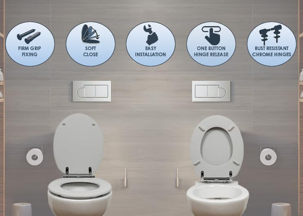 AQUALONA® Luxury Soft Close Toilet Seat - Moulded Wood - Stainless Steel Slow Close Hinges - Click, Lift & Clean Technology (Bamboo Toilet Seat)