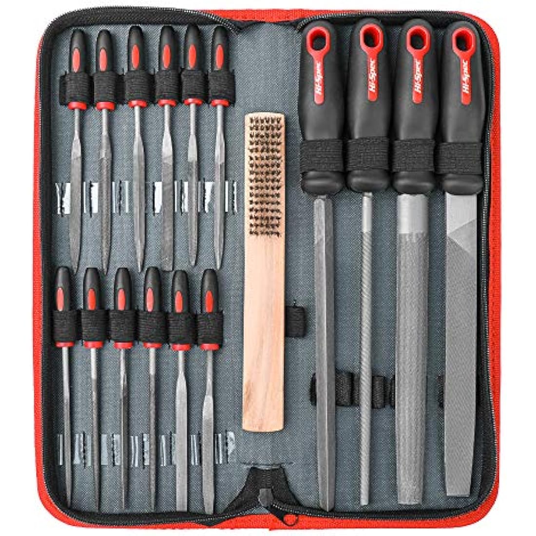 Hi-Spec 17 Pc Metal File Set – Hand & Needle Files, Large & Fine Micro Steel, Flat, Half, Round & Triangle for Crafts, Metal & Wood Work, All in a Large Zipper Storage Case