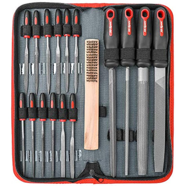 Hi-Spec 17 Pc Metal File Set – Hand & Needle Files, Large & Fine Micro Steel, Flat, Half, Round & Triangle for Crafts, Metal & Wood Work, All in a Large Zipper Storage Case