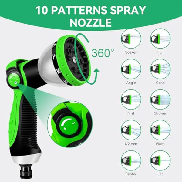 Expandable Garden Hose Pipe, Upgraded 3-Layer Latex No-Kink Flexible Water Hose, 3/4"&1/2" Metal Connectors, 10 Function Spray Nozzle 50FT