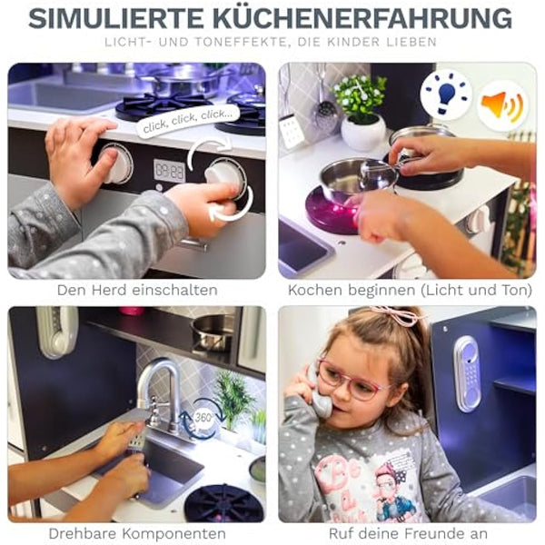 Green Series Kinderplay Large Wooden Play Kitchen - XXL Kids Kitchen for Toddlers & Children, GS0057-1