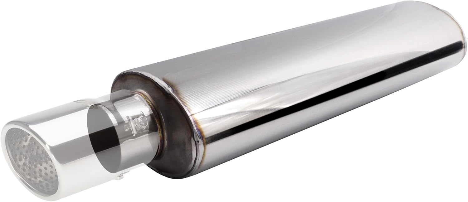 Simoni Racing ESR6 - Universal Sport Silencer, Round Straight Outlet, Stainless Steel Car Muffler, Length 550 mm