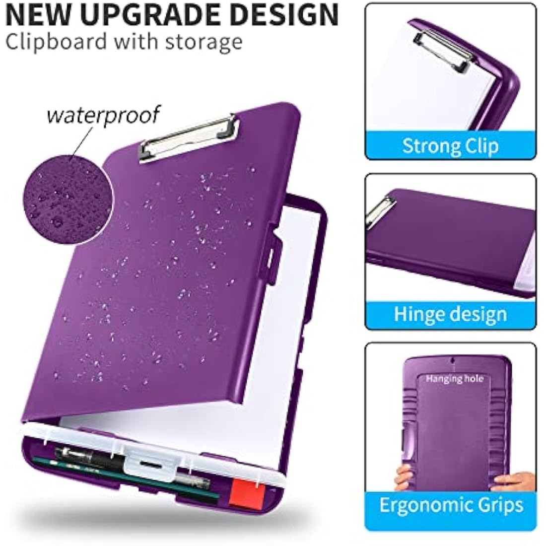 DMFLY Clipboard with Storage, Heavy Duty Clip Boards with Pen Holder, A4 Plastic Clipboards with Compartment, Holds 6+ Pencils and 200+ Sheets, Strong Clipboards with Low Profile Clip, Great for Work