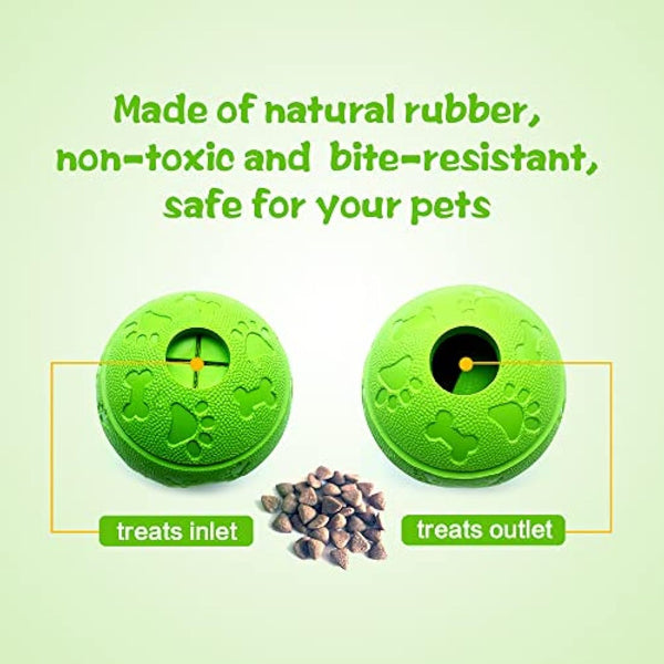 Feixun Dog Treat Toy Ball, Rubber Dog Food Ball,Dog Tooth Cleaning Toy Ball, Interactive Dog Toys 7.6-8.1cm (1*Green Type A + 1* Green Type B)