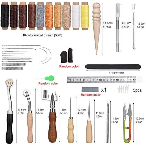 Leather Working Tools Leather Craft Tools and Supplies Leather Craft Kit with Waxed Thread Stitching Groover Awl for Cutting Punching, Leather Sewing Craft Making and Craft DIY