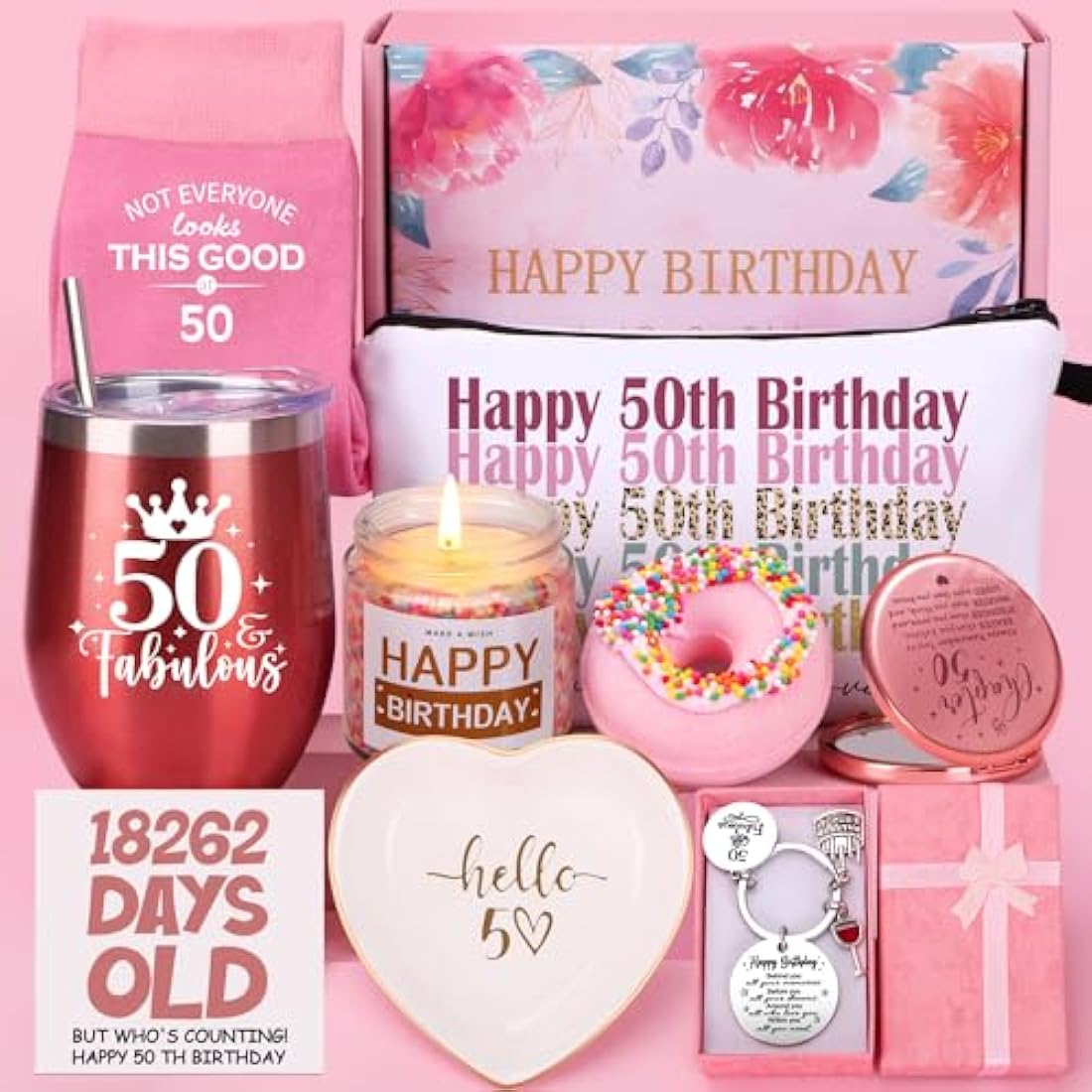 50th Birthday Gifts for Women, Happy 50th Birthday Hamper for Her, 50 Year Old Lady Gifts,Birth-Day Pamper Box for Mum Best Friend Sister Bestie Turning 50, Personalised 50 Th Birthdays Present
