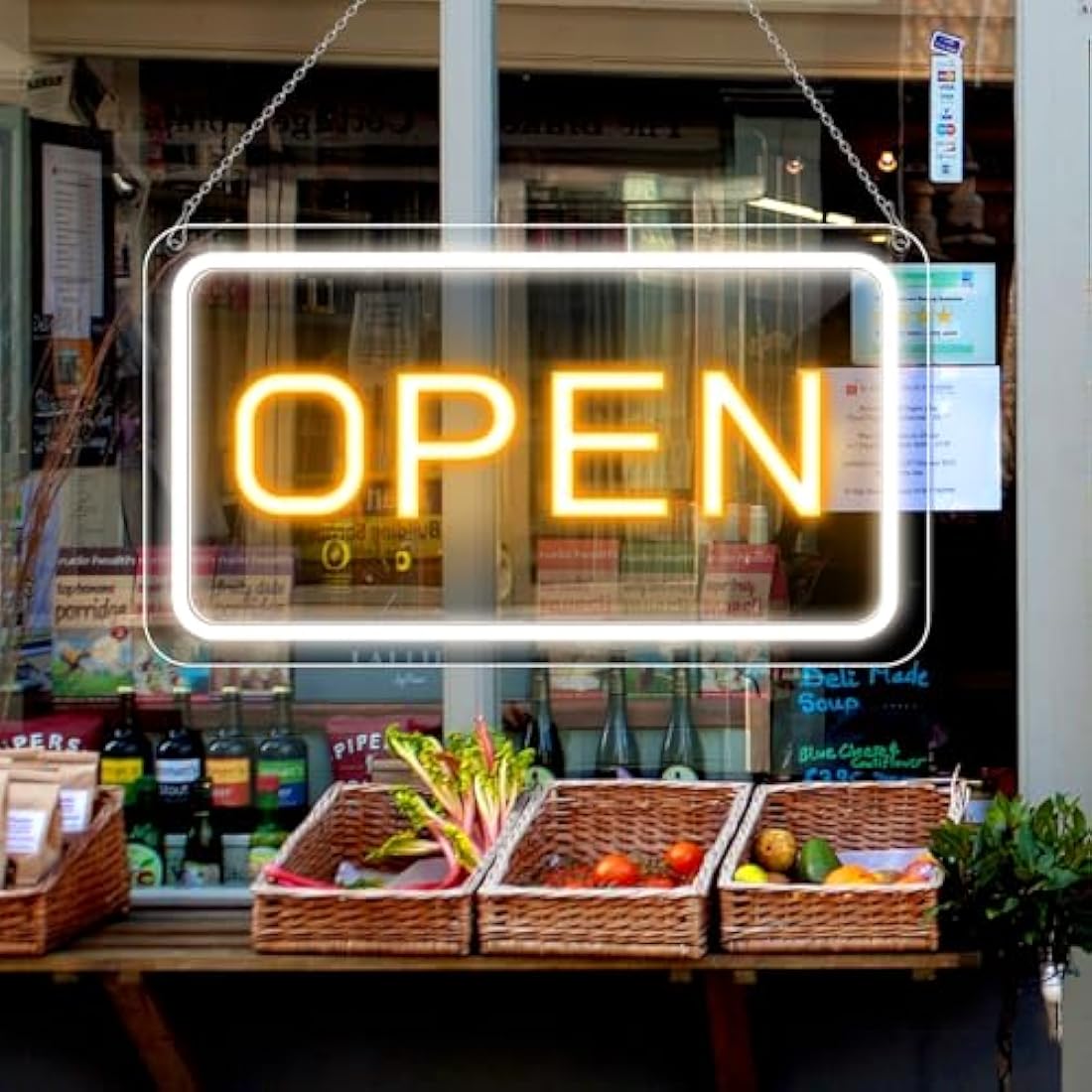 22.8"x 11.8" LED Neon Open Sign for Business, Ultra Bright Lighted Sign Open with ON/OFF Switch, Electric Light up Sign for Stores, Restaurants Offices Retail Shops Window Storefronts (Horizontal)