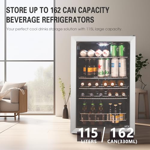 HCK 48L Mini Fridge with Glass Door, 0-15°C Cooling Zone and 2 Shelves, Compact Beverage Refrigerator Cooler for Bar and Living Room