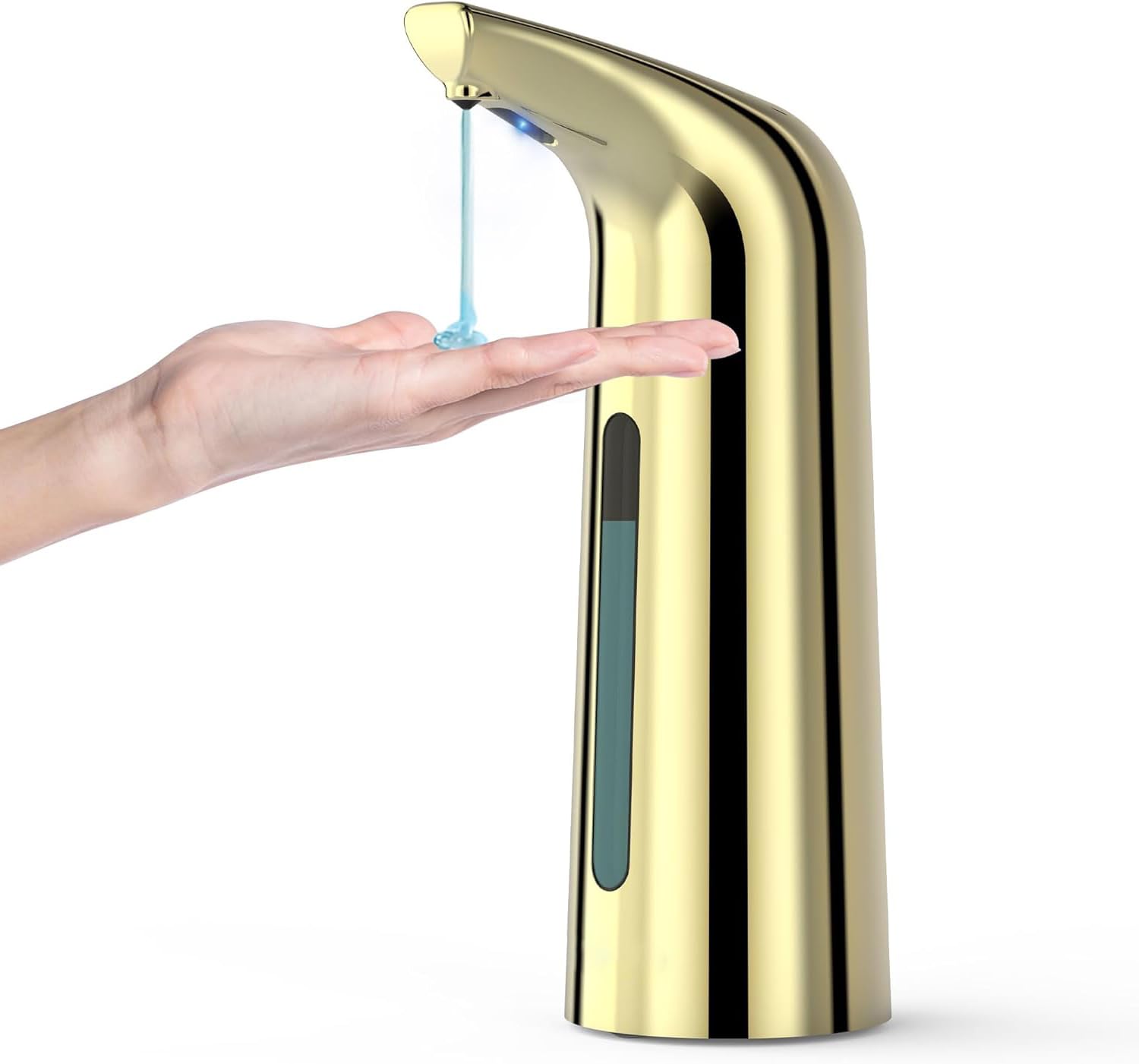MIFULY Automatic Soap Dispenser, 4 Levels Adjustable, for Kitchen and Bathroom, Touchless with Infrared Motion Sensor, Waterproof, 400ml/14oz Gold