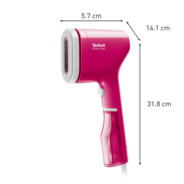 Tefal Pure Pop Slim Handheld Clothes Steamer, No Ironing Board Needed, Ready to Use in 15 Seconds, 70ml Detachable Water Tank, Travel Iron, Garment Steamer, Pink, DT2023