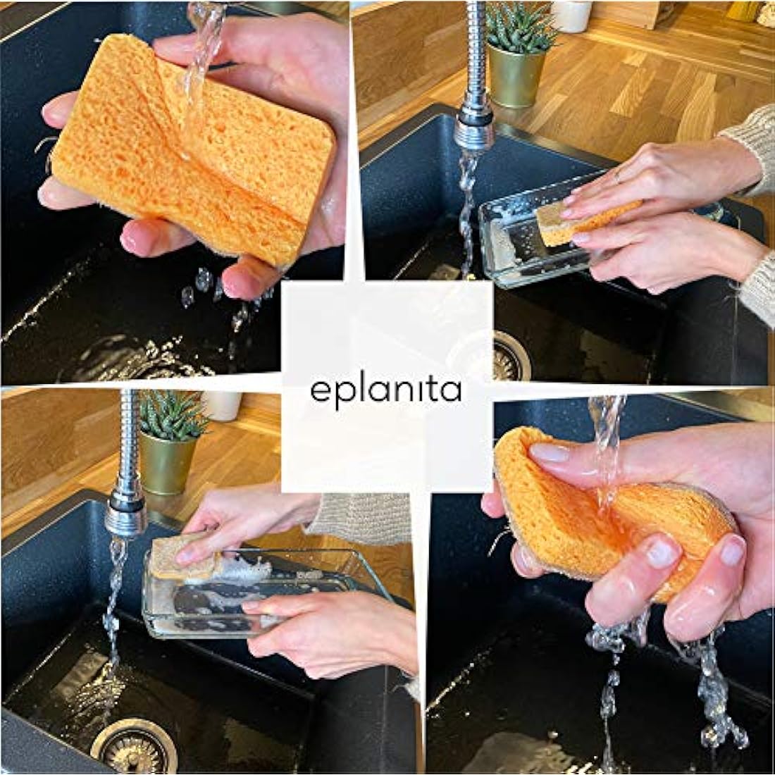 eplanita Natural Plant Based Scrub Sponges (6 Pack), Non-Scratch, Biodegradable Eco Scourers for Kitchen and Bathroom