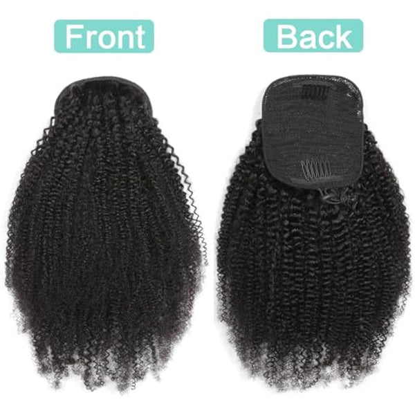 Afro Puff Drawstring Human Hair 4C Afro Kinky Curly Ponytail for Black Women - Natural Black Ponytail Extension - 16 Inch