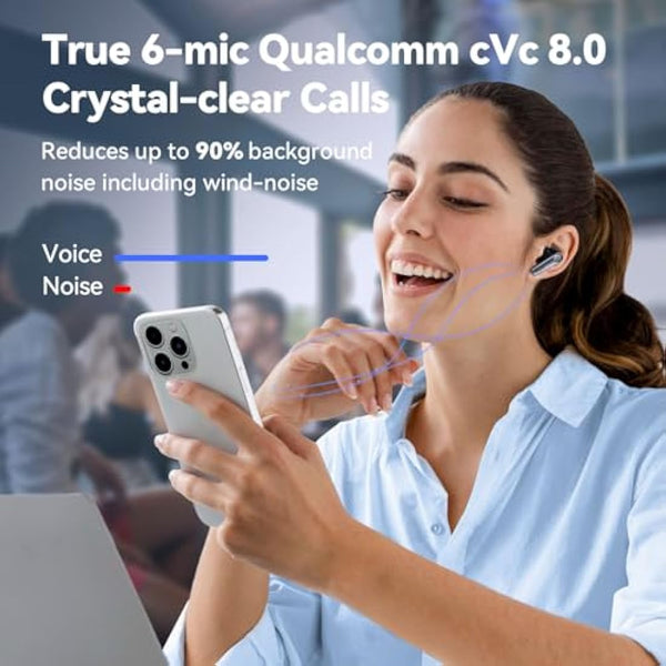 EarFun Air Pro 3 Wireless Earbuds, Hybrid Active Noise Cancelling, Qualcomm® aptX™ Adaptive Sound, 6 Mics CVC8.0 Calls, Bluetooth 5.3, 11mm Wool Drivers, Multi-Connection, App Customize EQ, 45H