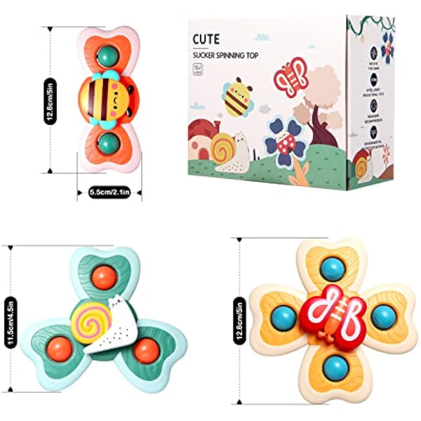 Hooku Suction Spinner Toys, 3 Pcs High Chair Toys with Suction Cups, Spinning Toys 1-3, Birthday Gifts for Infants Boy Girl, (A6)