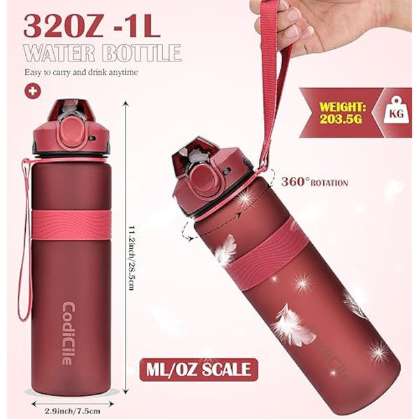 CodiCile Water Bottle, BPA Free 1l Water Bottle Leak Proof Drinks Bottle, Large Sports Bottle Great for Gym, School, Office and Travel (Red)