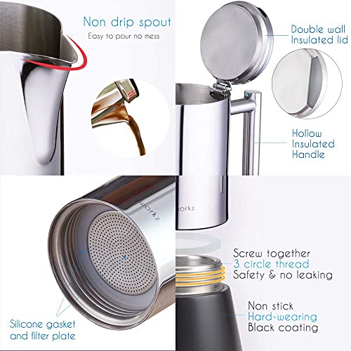 Easyworkz Diego Stovetop Espresso Maker Stainless Steel Italian Coffee Machine Maker 6cup 300ml Induction Moka Pot