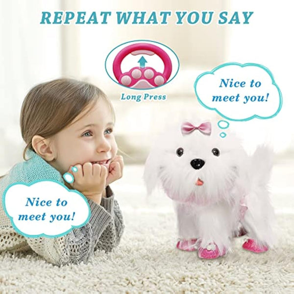 Jaydear Electronic Dog Toy for Kids, Plush Puppy Interactive Toy -Walks/Barks/Shake Tail/Talk, Stuffed Animals Cute Dog Toys Soft Gift for Christmas, Easter, Birthday, White