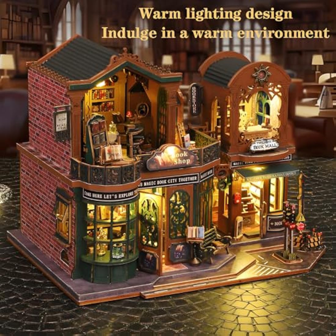 Spilay Diy Miniature House Kit with Wooden Furniture, with Music Box Dust Proof Cover and LED, 1:24 Scale Creative for Women Girl Friend Lover (Twilight Book City)
