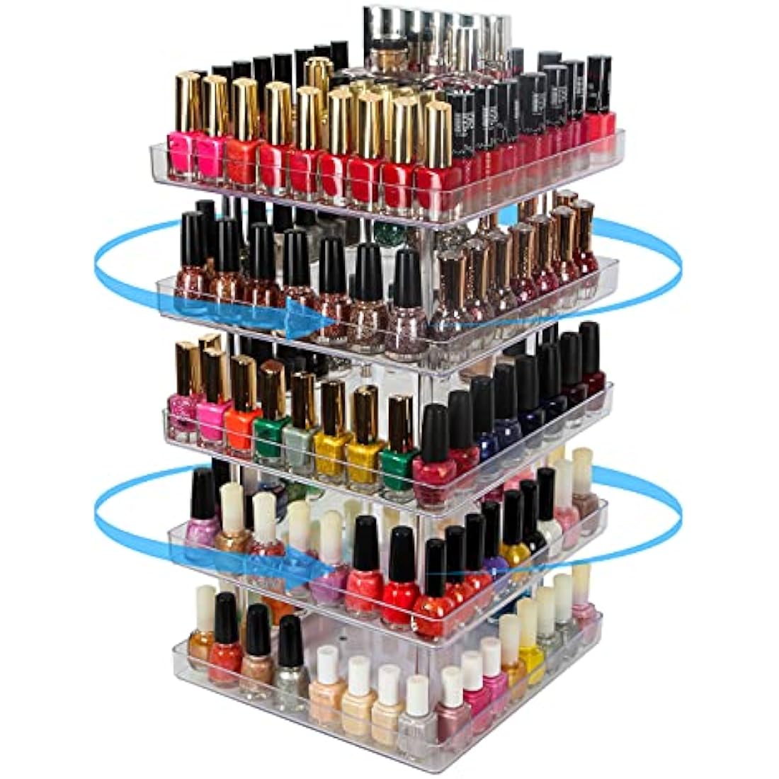 JACKCUBE DESIGN 5 Tier Clear Nail Polish 360 Rotating Display Rack Organizer Stand Makeup Cosmetics Storage Box Carousel Shelf with Acrylic Guard(5tier) – :MK387-5