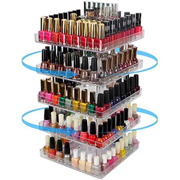JACKCUBE DESIGN 5 Tier Clear Nail Polish 360 Rotating Display Rack Organizer Stand Makeup Cosmetics Storage Box Carousel Shelf with Acrylic Guard(5tier) – :MK387-5