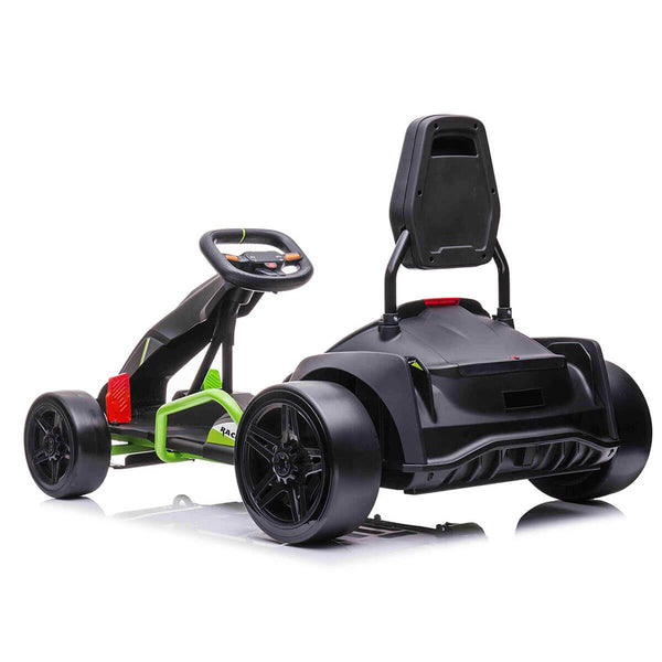 Drift Racer 24V Electric Ride On Go Kart┃Drift Go Kart┃Electronic and Mechanical Brakes┃Racing steering wheel┃Variable Speed┃Rear slick drift wheels┃LED Light┃OutdoorToys┃2 Colour Options┃Black┃