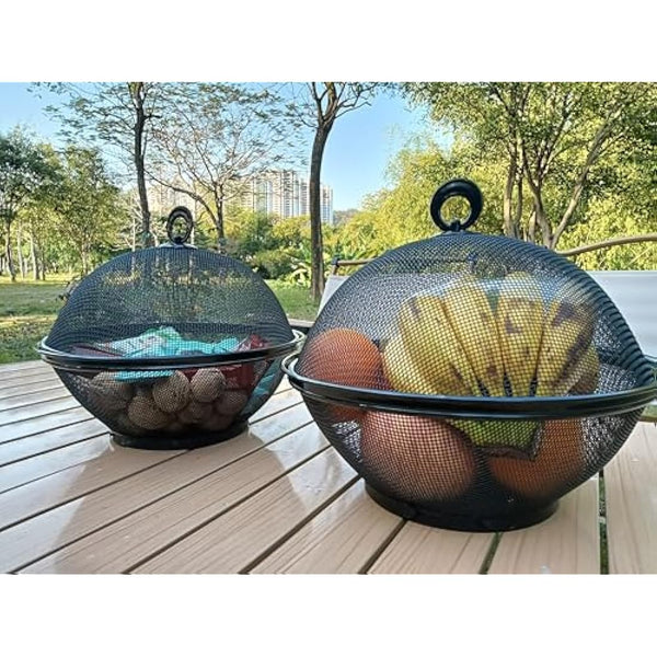 Fruit Basket With Lid - Snacks Fruit Bowl - Metal mesh baskets Wire Basket food covers for outside mesh Fruit Bowl For Fruits Vegetables Snacks - ( 2 Fruit Baskets + 2 Lids; 4 Pieces Total Total )