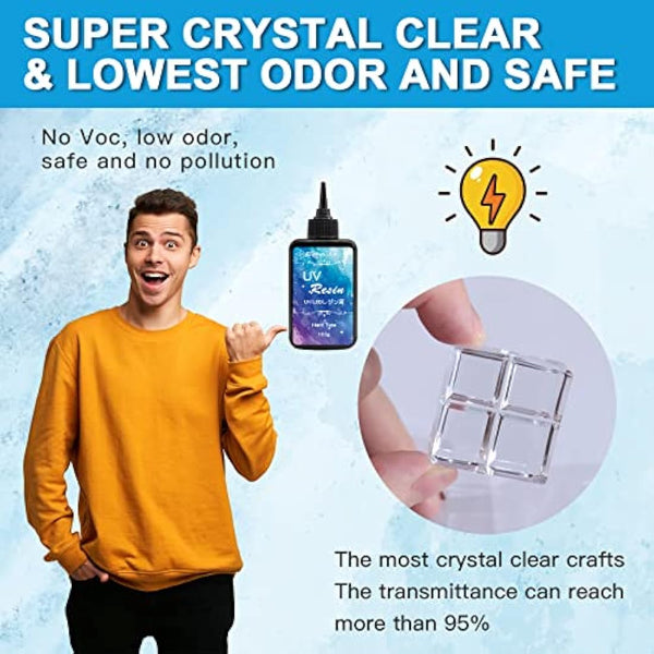 JDiction UV Resin Kit with Light, Super Crystal Clear Hard Resin Sunlight Curing Starter Kit for Jewelry, Doming, Coating, and Casting, DIY Craft