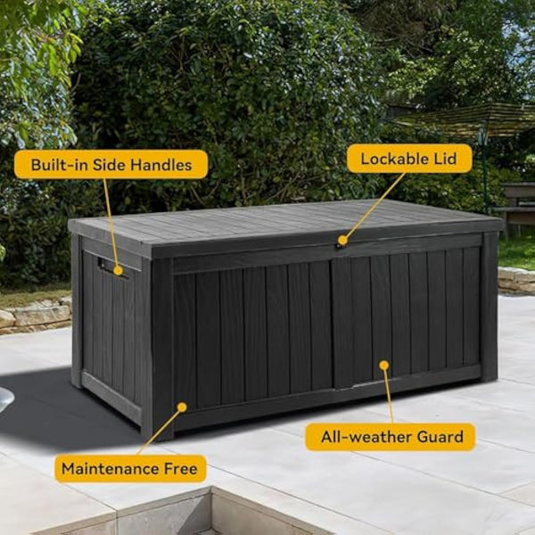 EAZILIFE 430L Garden Storage Box Outdoor Indoor Plastic Store Box/Bench Seat for Cushions, Toys, Games, DIY Pool Equipment - 125x56x61 Dark Grey Heavy Duty