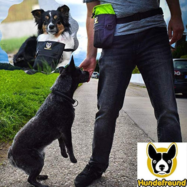 Hundefreund Dog Treat Bag | 4 in 1 with Waist Strap, Belt Clip, Belt Straps and Shoulder Strap | 4 Compartments