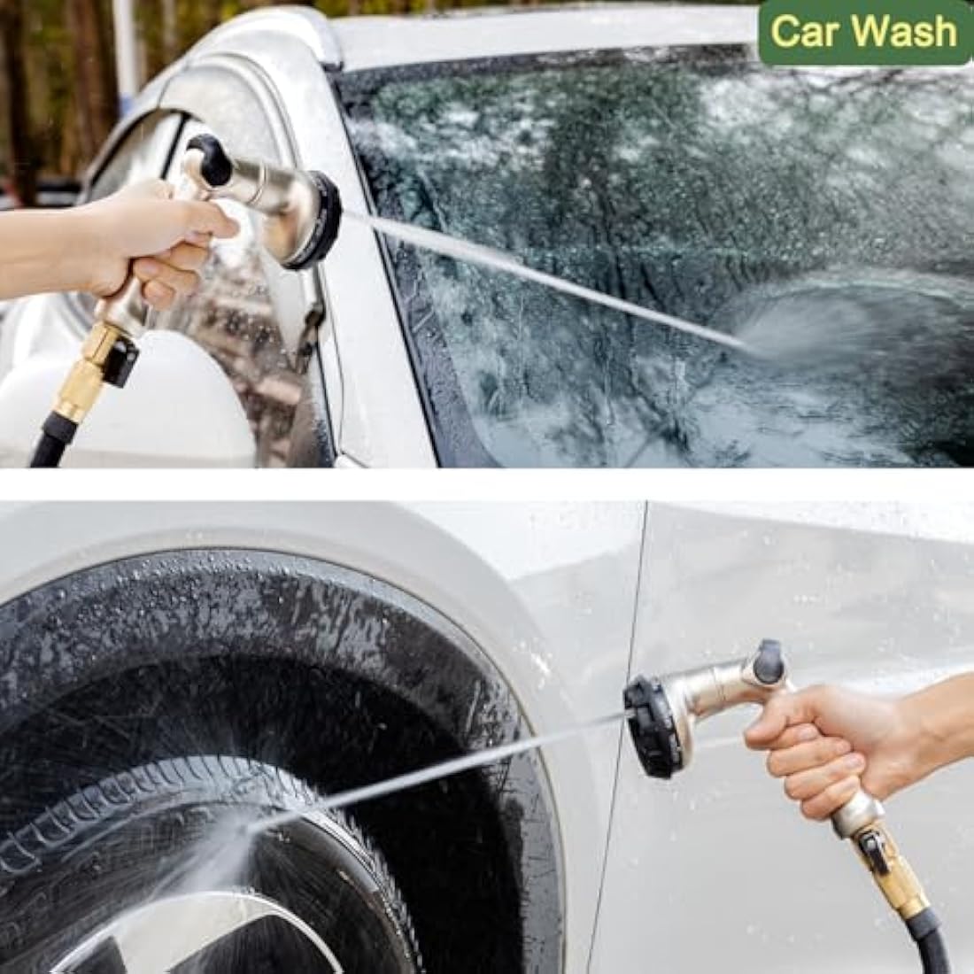 FANHAO Professional Heavy Duty Garden Hose Spray Gun, 100% Metal Thumb Control Hose Gun with 8 Spray Patterns, High Pressure Hose Nozzle for Lawn & Plant Watering, Car & Pet Washing