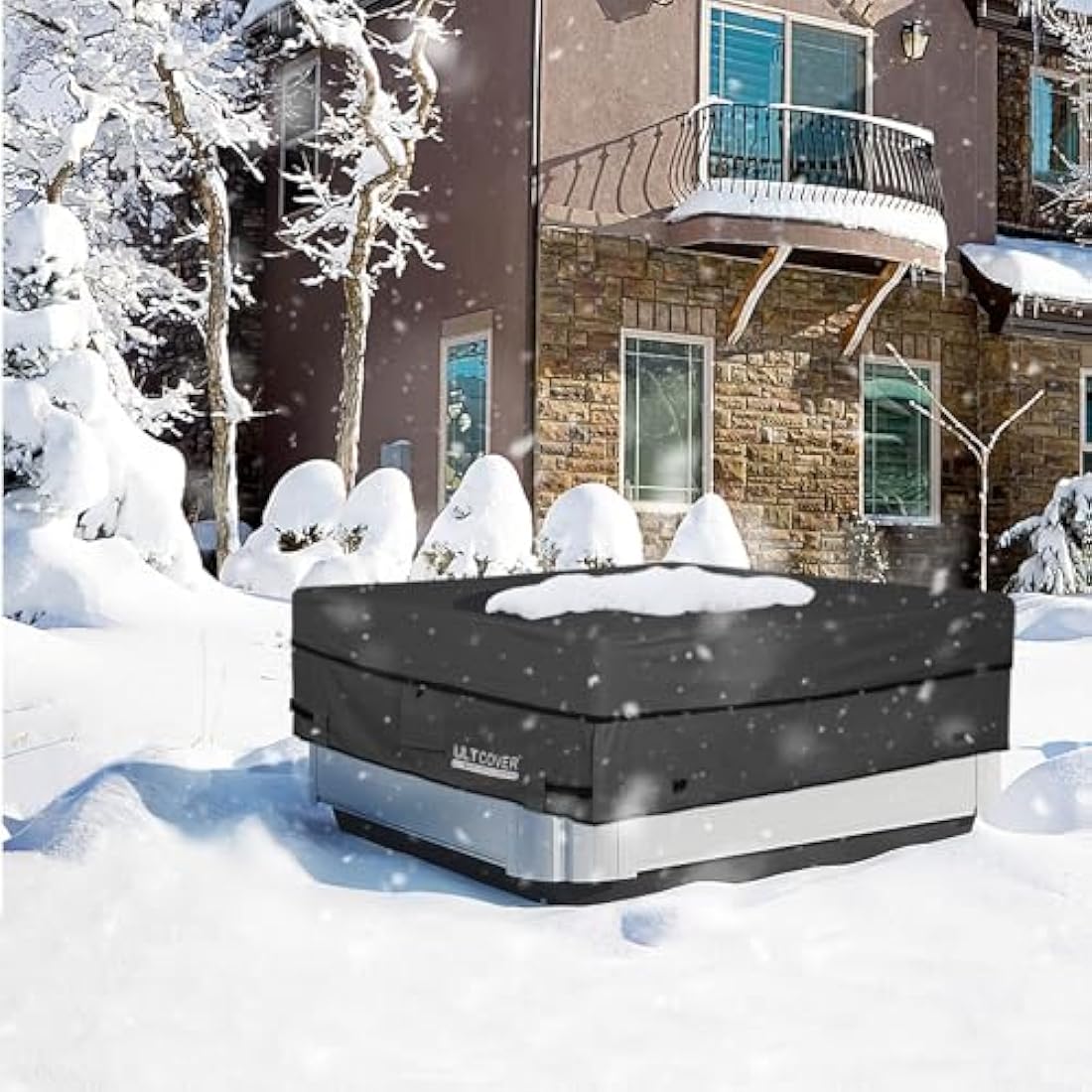 ULTCOVER Waterproof 600D Polyester Square Hot Tub Cover Outdoor SPA Covers 95 x 95 inch, Black