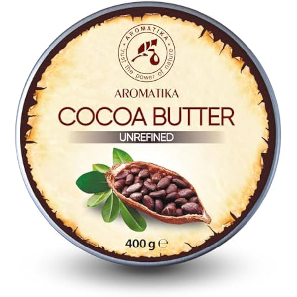 Cocoa Butter 400g - Unrefined - Pure & Natural - Cocoa Butter for Beauty Care - Moisturiser for Hair - Skin - Lips - Face - Body - Massage - Good for Beauty