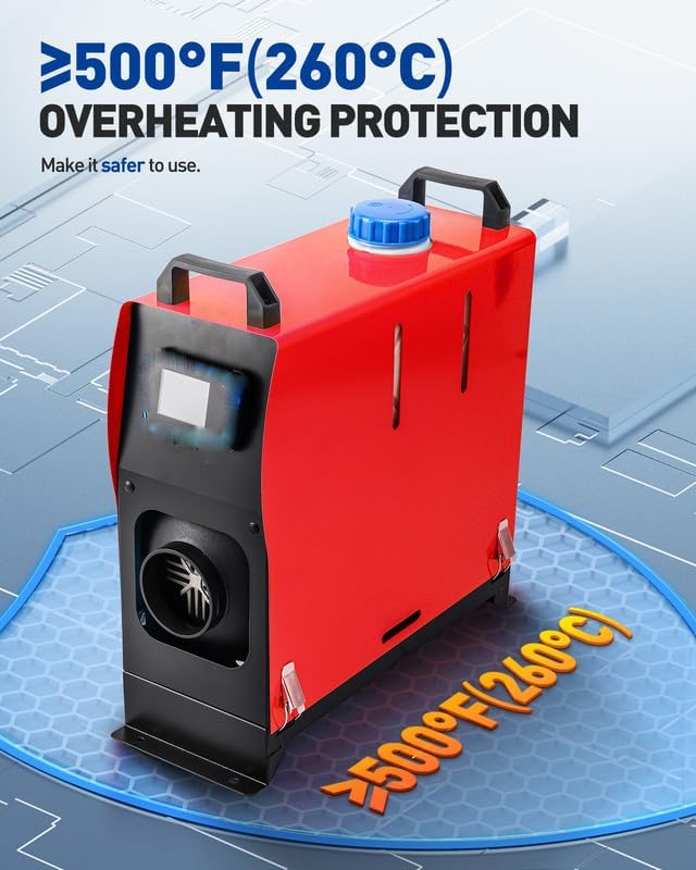 ShockFlo 12V 5KW Diesel Air Heater, All in One Parking Heater Kit with Remote Control, Silencer and LCD Display, Fast Heating, for RV Truck, Motorhomes, Boat, Bus, Car Trailer, Caravans