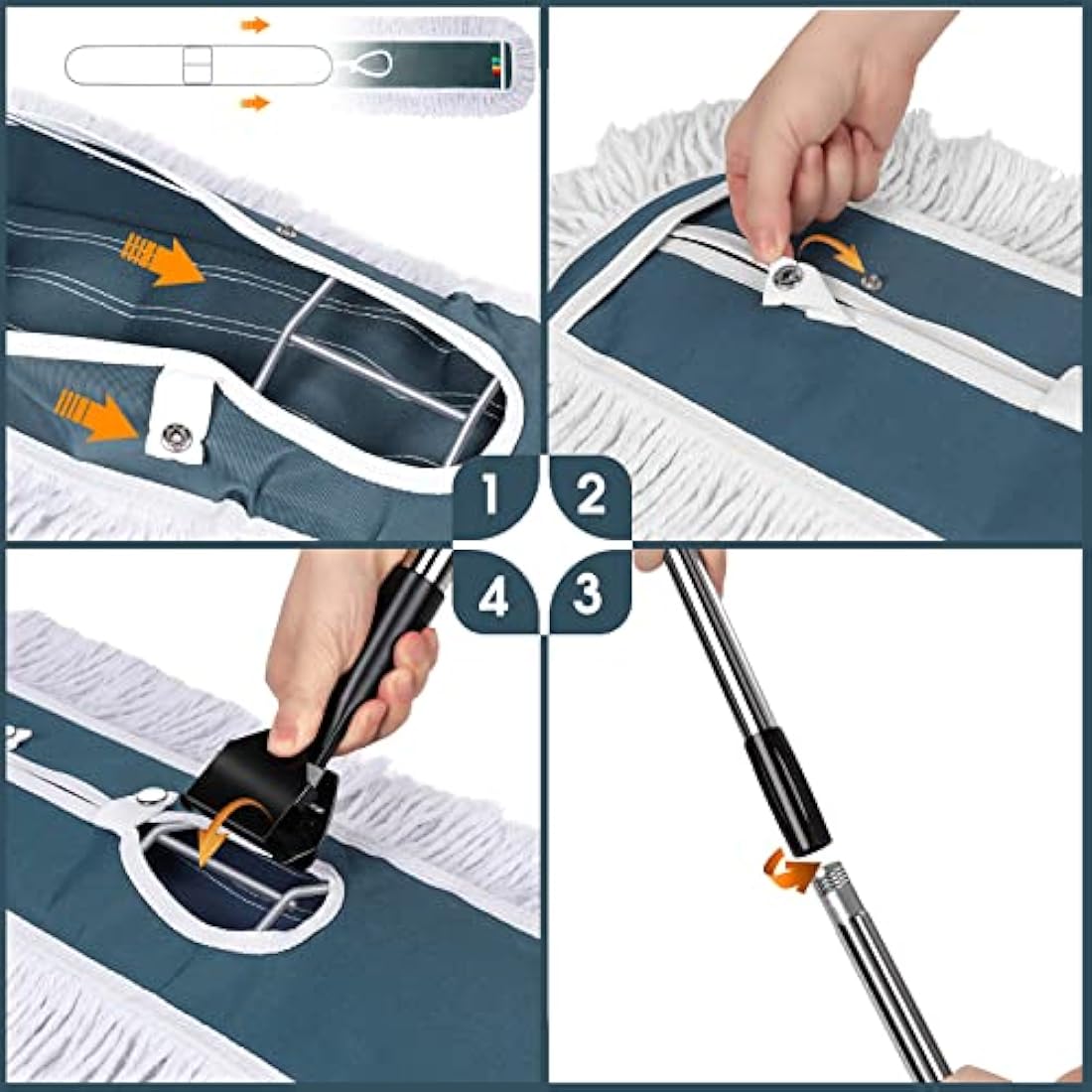 MASTERTOP Large Flat Mop, 105cm Wide Industrial Mop with 2 Replacement Heads, Commercial Heavy Duty Floor Mops for Hard Floors, Dust Sweeper for Warehouse Hotel Garage Cleaning