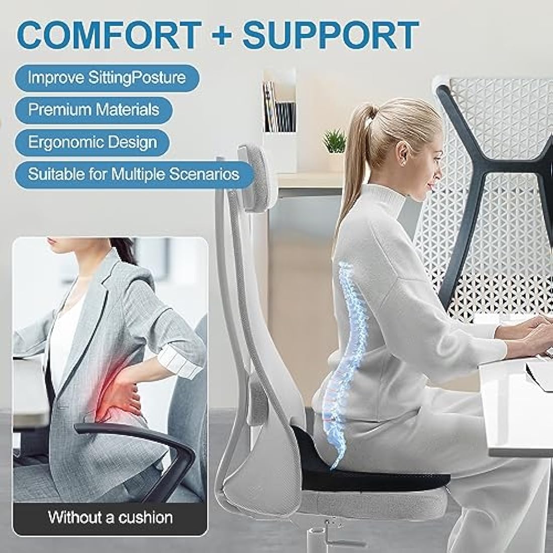 Donut Pillow Chair Seat Cushion, Memory Foam Firm Coccyx Pad Donut Cushion for Long Sitting, Office Chair, Gaming Chair and Car Seat Cushion - Black 17.5*18.5*5.5 in