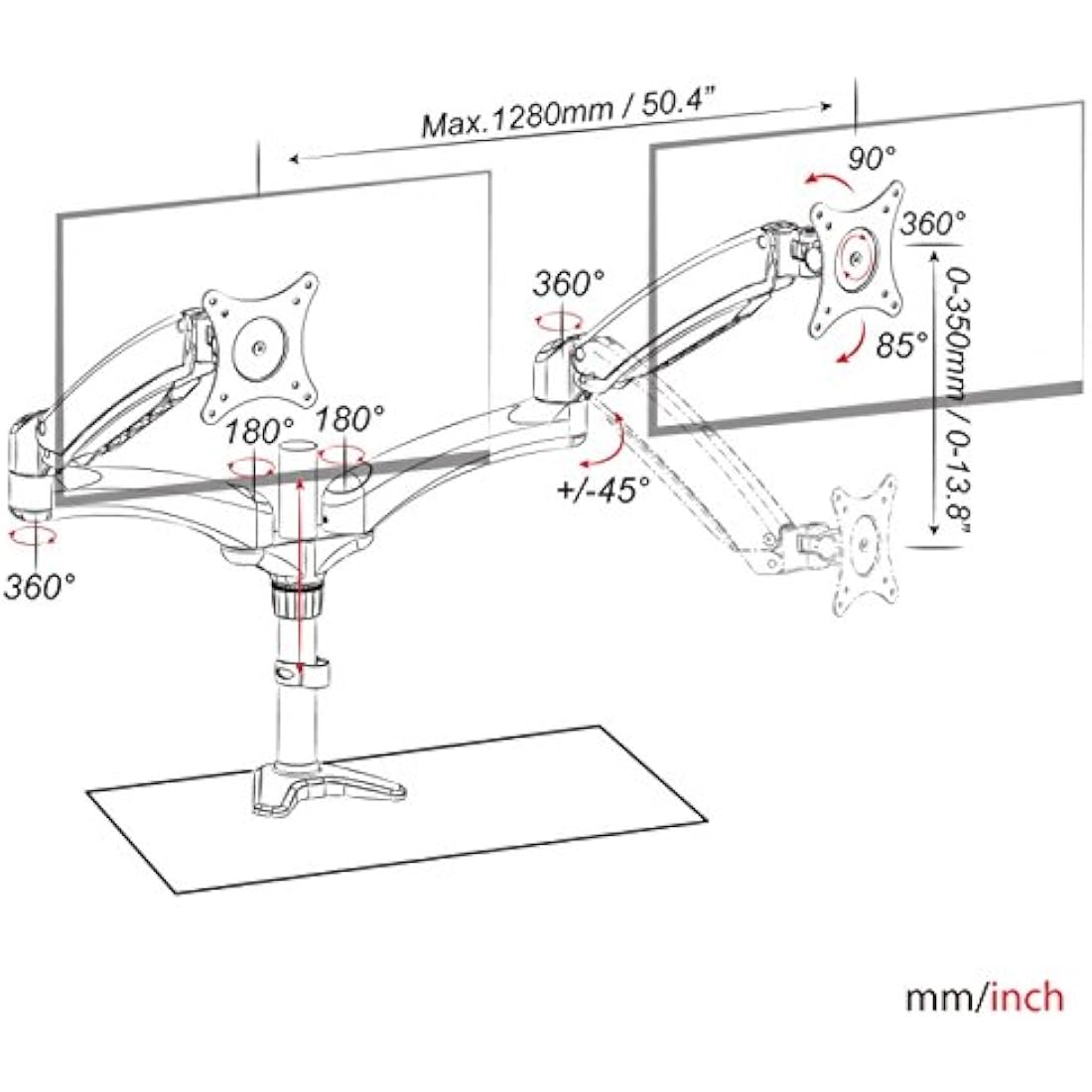 Amer Dual Articulating Arms Mount for Monitor - Black, Chrome, White
