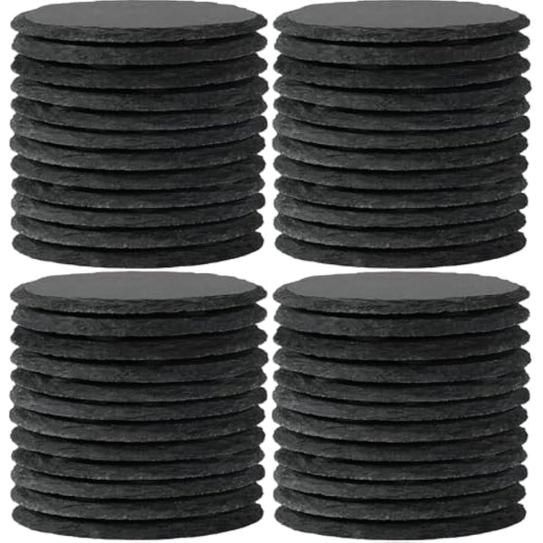 48 PCS Round Slate Coasters for Drinks, WEWINK PLUS 4 Inch Blank Black Stone Coasters Bulk with Anti-Scratch Backing for Laser Engraving, Home Decor, Bar,Wedding, Housewarming Gifts