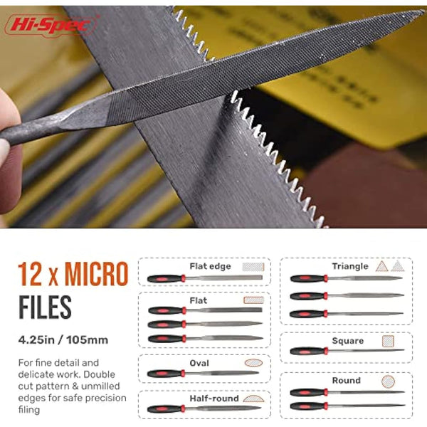 Hi-Spec 17 Pc Metal File Set – Hand & Needle Files, Large & Fine Micro Steel, Flat, Half, Round & Triangle for Crafts, Metal & Wood Work, All in a Large Zipper Storage Case