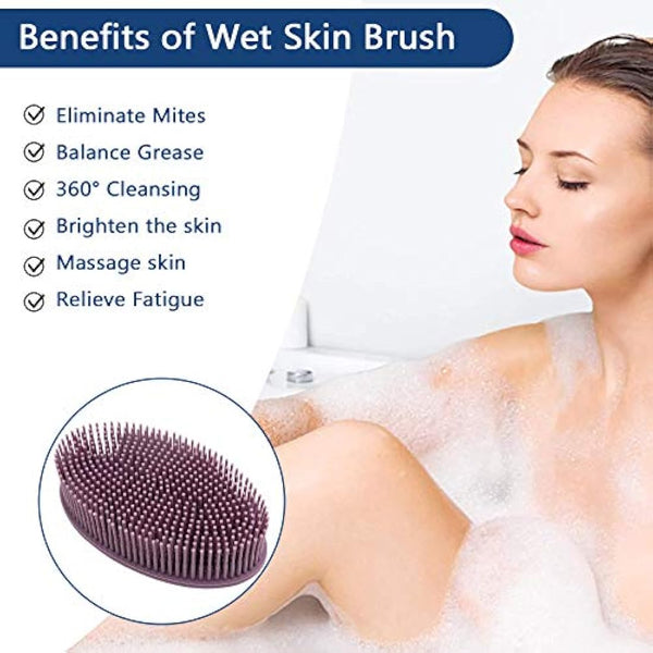 Body Brush,Silicone Body Bath Brush Double Side Back Scrubber Handle Bath Shower Brushes Scrubbers with Ultra Soft Bristles,Non-Slip