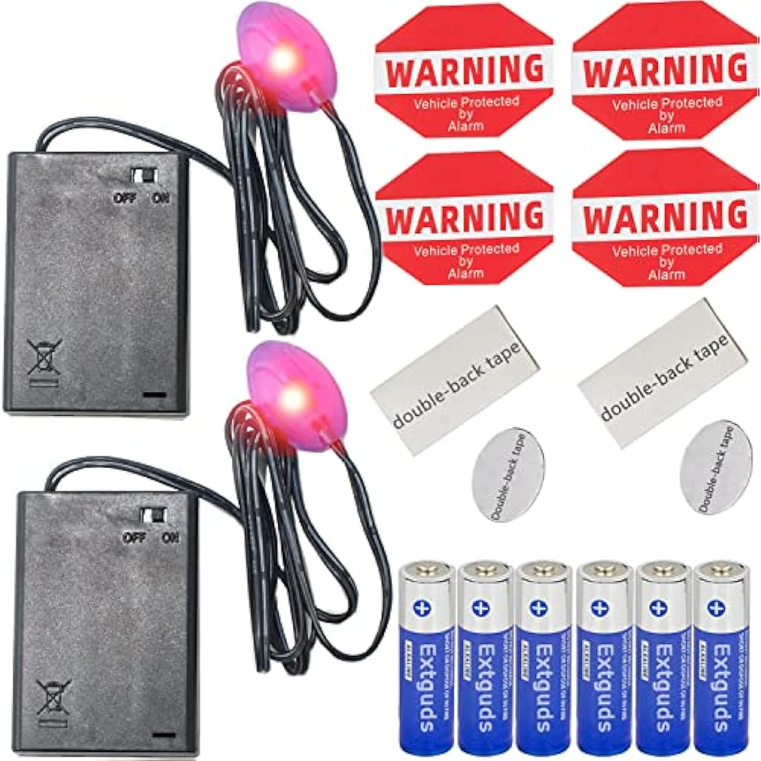 Fake Car Alarm, Dummy Car Alarm,(Batteries Included), LED Light Simulate Imitation Security System, Warning Anti-Theft Flash Blinking Lamp, with Warning Decals (with Dusk to Dawn Sensor)2Pack, Red