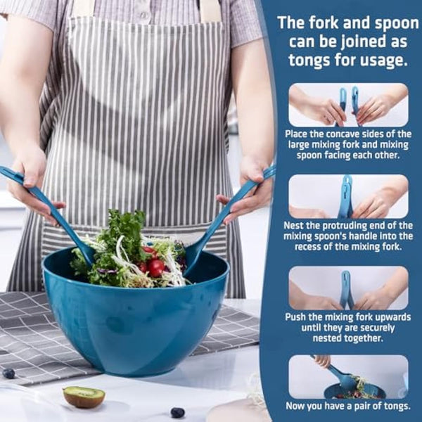 Luxear 0.2-6.5L Large Mixing Bowls with Lid Set of 6, Plastic Stackable Nesting Bowl with Fork or Spoon for Cooking, Storage, Baking, Fruit, Salads, Microwave, Dishwasher and Freezer, BPA-Free