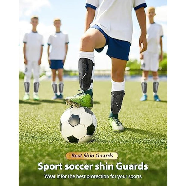 AirsFish Shin Pads Boys CE Certified Kids Football Shin Guards Breathable Non Slip Extended Adjustable Straps Lightweight Soccer Shin Pads for Boys Girls Teens Leg Calf Protective