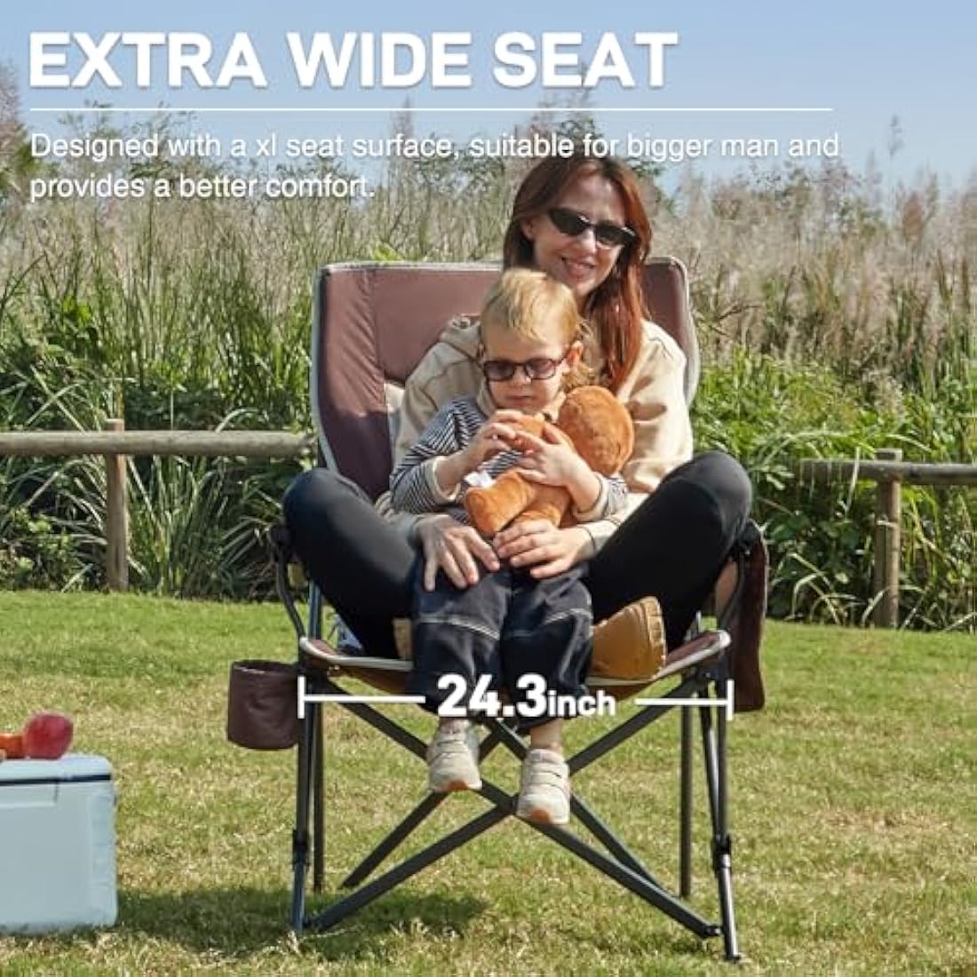 EVER ADVANCED Camping Chair for Adults Oversized 230KG, Folding Chair for Heavy People with Side Pocket, Heavy Duty Extra Wide Garden with Hard Armrest Foldable Fishing Outdoor Red