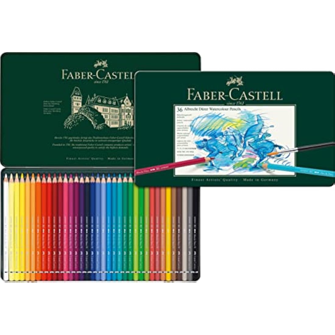 Faber-Castell Art & Graphic Albrecht Dürer Watercolour Pencil, Multicoloured, Tin Of 36, For Art, Craft, Drawing, Sketching, Home, School, University, Colouring