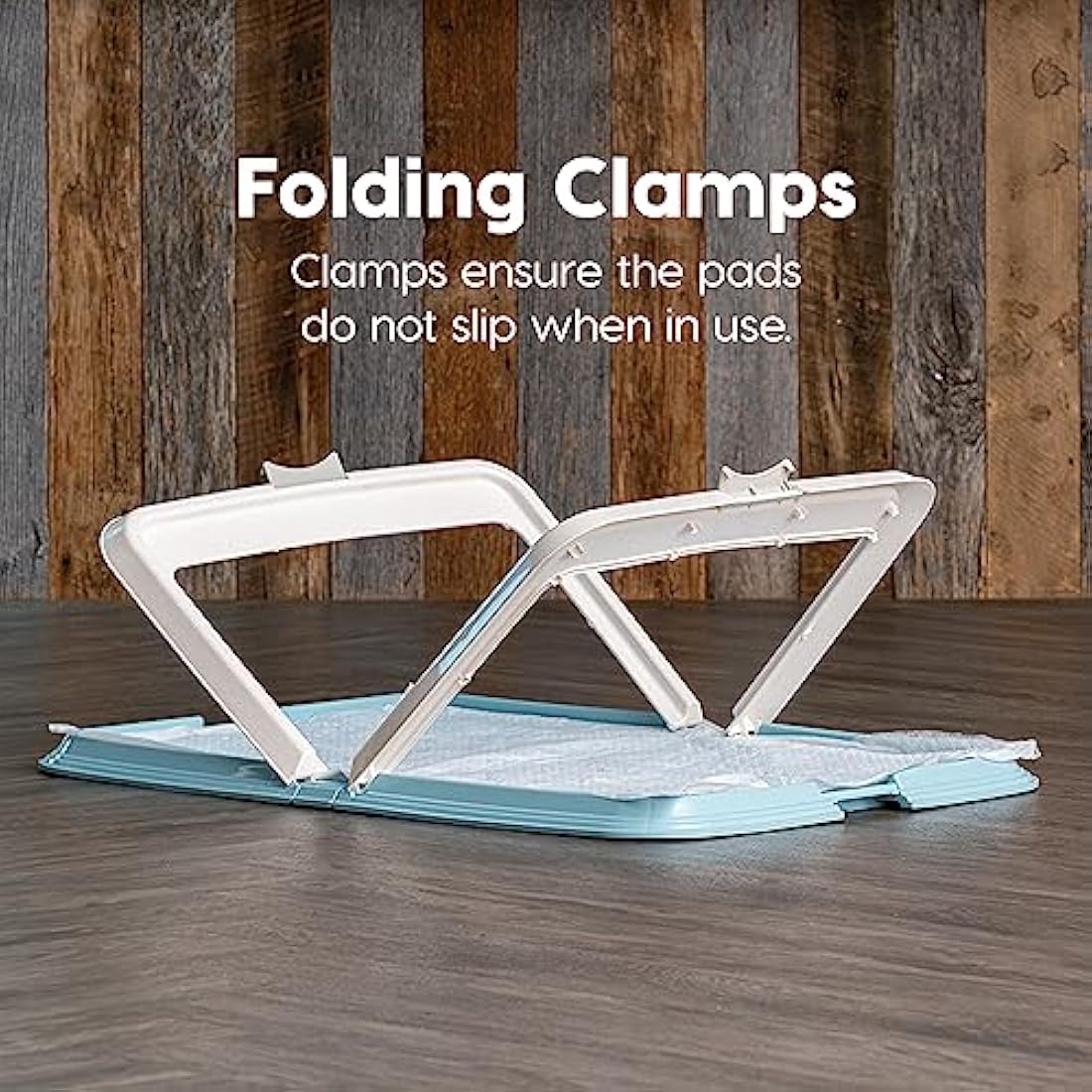 IRIS USA Pee Pad Holder, XL, Marking and Leg Lifting Dog Pad Holder, Foldable, Secured Latches, Non-Skid Rubber Feet, High Polish Finish for Easy Cleaning, Fits 23"x35" Pad or Larger, Blue