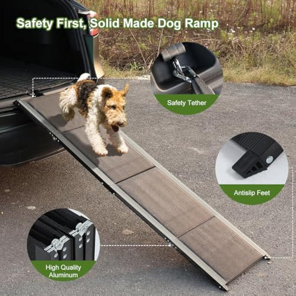 SMONTER Dog Car Ramp for Large Dogs, Folding Portable Pet Steps 180 x 44cm Extra Long Aluminum Dog Stairs with Nonslip Surface, Lightweight &Durable for Trucks, Cars and SUV, Supports up to 200 lb