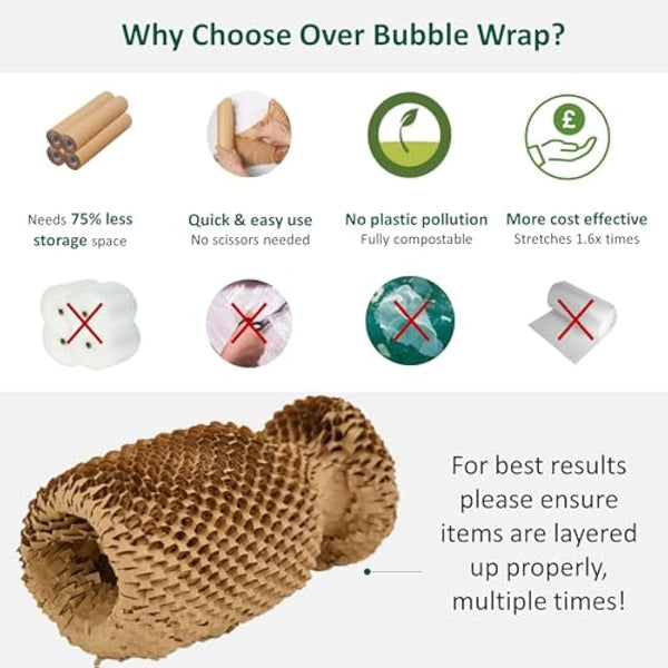 ecoTru UK Honeycomb Packing Paper 36cm x 50m, British Brand Bubble Wrap for Moving House Eco Alternative, Small Business Packaging for Shipping Wrapping & Void Fill, Recyclable & Biodegradable