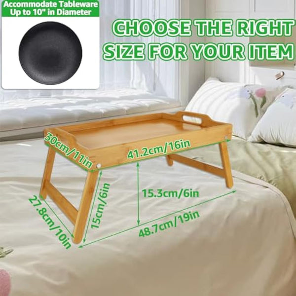 SHUESS 2 Pack Bamboo Bed Tray - 41.5 x 30 x 20.5 cm Breakfast Tray with Folding Legs - Trays for Eating on Lap, Ideal for Bed, Sofa, Eating, Platters, Working, Serving, and Drawing (Natural)