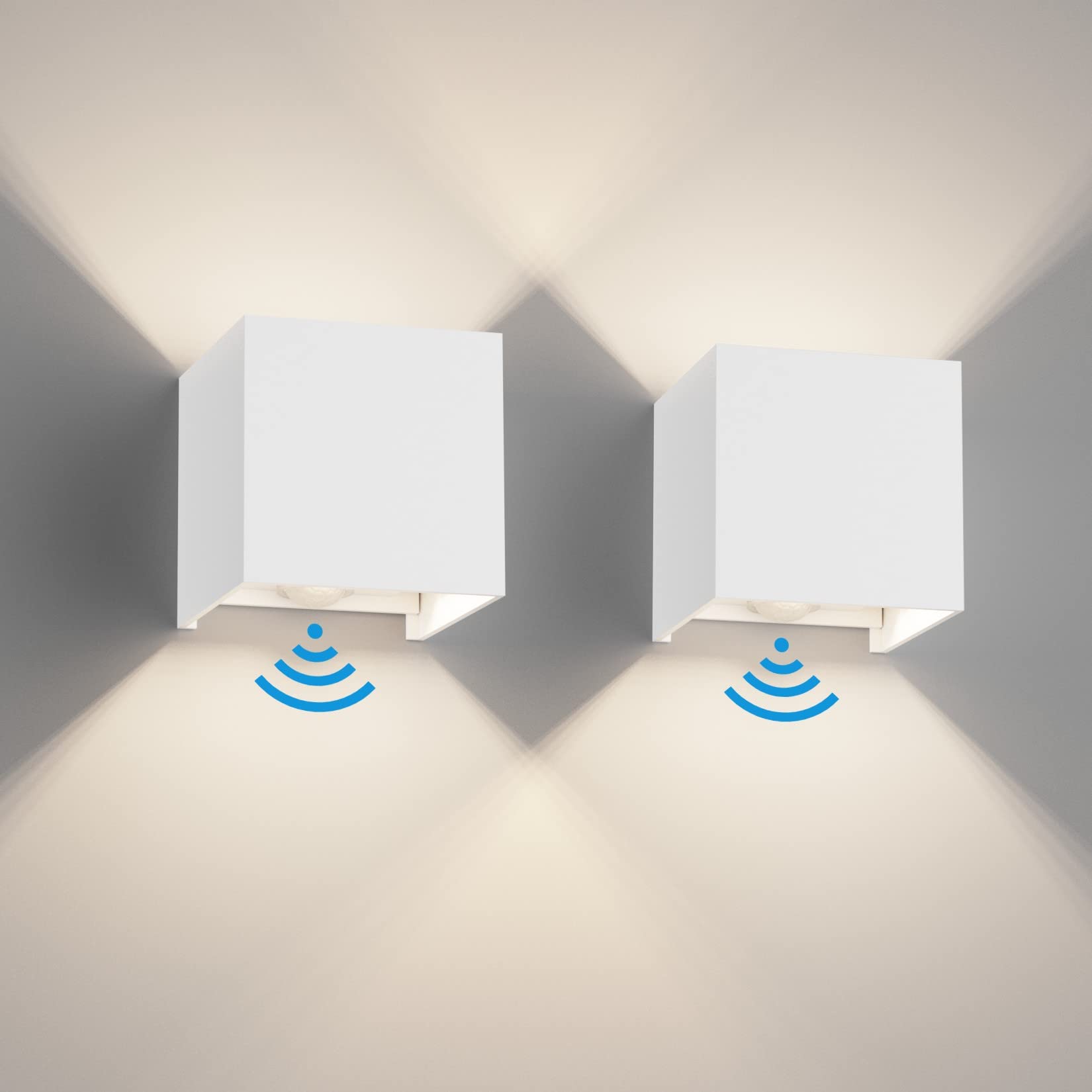 Klighten 2PCS Outdoor Wall Light with Motion Sensor, Waterproof IP54 Outside Wall Lamps with Sensor, Adjustable Beam Angle, Natural White 4000K, White